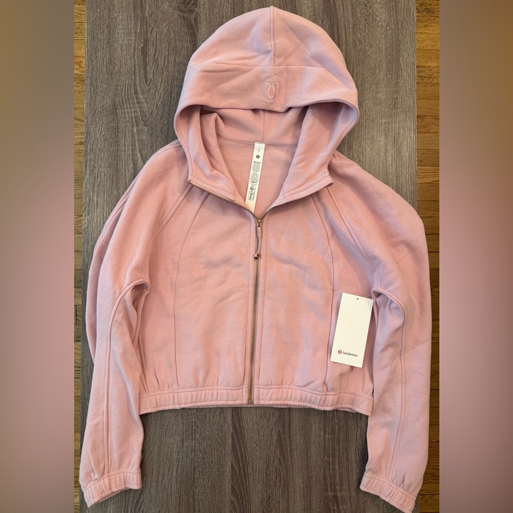 Lululemon Scuba Full-Zip Cropped Hoodie. Pink Haze with Rose Gold zipper.Size XL